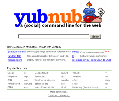 Screenshot of yubnub's first page
