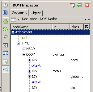 Screenshot of the DOM Inspector Firefox Plugin, Document View 