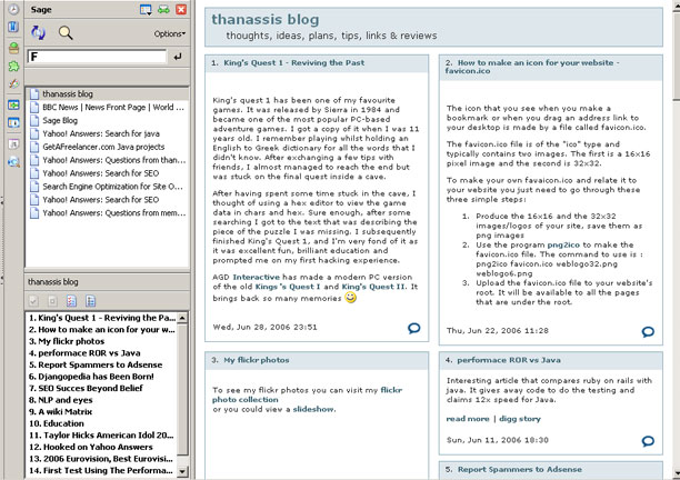 Screenshot of the Sage RSS and Atom Reader for Firefox